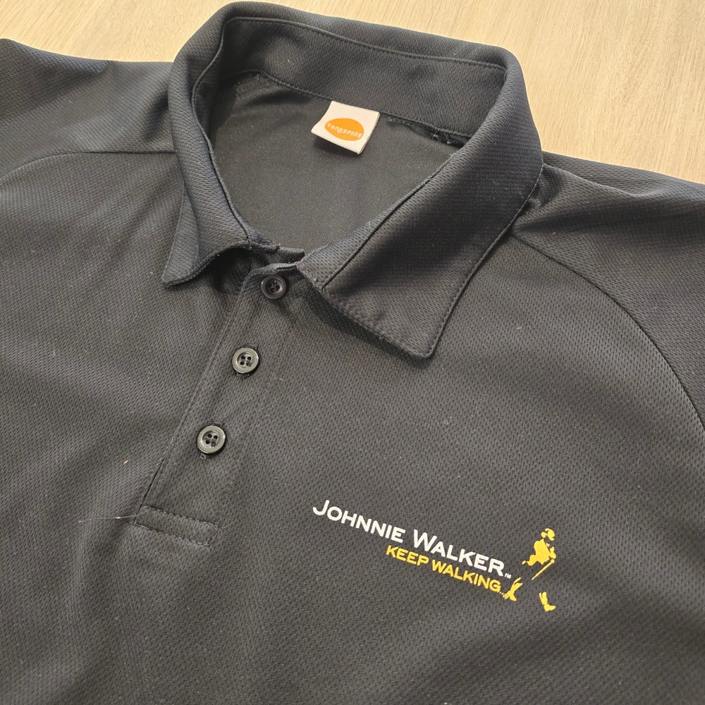 Tangerine Johnnie Walker Keep Walking Polo Shirt Mens XL Black Yellow USA Made